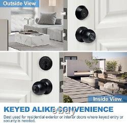 Durable Keyed Alike Entry Door Knobs & Deadbolts Combo Set in Matte Black Finish