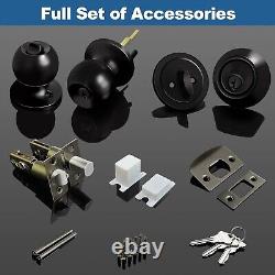 Durable Keyed Alike Entry Door Knobs & Deadbolts Combo Set in Matte Black Finish