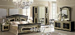 ESF Aida Black & Gold Finish King Size Bedroom Set 6 Pieces, Made in Italy