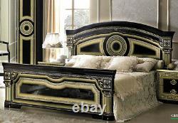 ESF Aida Black & Gold Finish King Size Bedroom Set 6 Pieces, Made in Italy