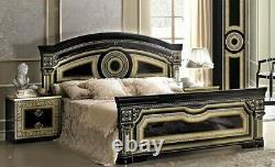 ESF Aida Black & Gold Finish King Size Bedroom Set 6 Pieces, Made in Italy