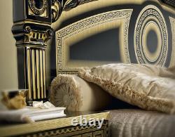 ESF Aida Black & Gold Finish King Size Bedroom Set 6 Pieces, Made in Italy