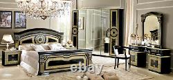 ESF Aida Black & Gold Finish King Size Bedroom Set 6 Pieces, Made in Italy