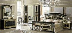 ESF Aida Black & Gold Finish King Size Bedroom Set 6 Pieces, Made in Italy