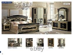 ESF Aida Black & Gold Finish King Size Bedroom Set 6 Pieces, Made in Italy