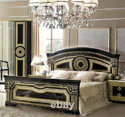 ESF Aida Black & Gold Finish Queen Size Bedroom Set 6 Pieces, Made in Italy