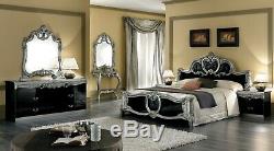 ESF Barocco King Bedroom Set in Black & Silver Finish, 6 pieces made in Italy