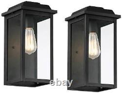 Eastcrest 14H Textured Black Finish Steel Outdoor Wall Light Set of 2