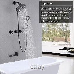 Elegant 3 Handle Tub Shower Faucet Set Matte Black Finish & Valve Included