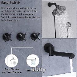 Elegant 3 Handle Tub Shower Faucet Set Matte Black Finish & Valve Included