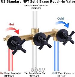 Elegant 3 Handle Tub Shower Faucet Set Matte Black Finish & Valve Included