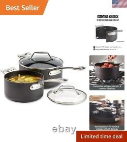 Elegant 4-Piece Nonstick Aluminum Saucepan Set, Oven Safe 500°F Black Finish