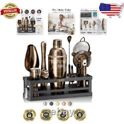 Elegant Cocktail Shaker Set 16-Piece Bar Tools with Brass & Black Finish
