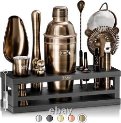 Elegant Cocktail Shaker Set 16-Piece Bar Tools with Brass & Black Finish
