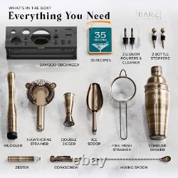 Elegant Cocktail Shaker Set 16-Piece Bar Tools with Brass & Black Finish