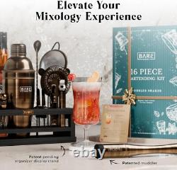 Elegant Cocktail Shaker Set 16-Piece Bar Tools with Brass & Black Finish