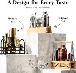 Elegant Cocktail Shaker Set 16-Piece Bar Tools with Brass & Black Finish