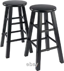 Element 2-Piece 24In Counter Stool Set, Black Finish, Solid Wood, Modern Design
