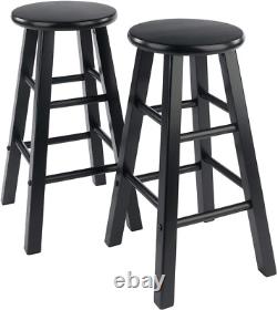 Element 2-Piece 24In Counter Stool Set, Black Finish, Solid Wood, Modern Design