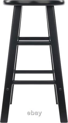 Element 2-Piece 24In Counter Stool Set, Black Finish, Solid Wood, Modern Design