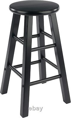 Element 2-Piece 24In Counter Stool Set, Black Finish, Solid Wood, Modern Design