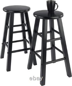 Element 2-Piece 24In Counter Stool Set, Black Finish, Solid Wood, Modern Design