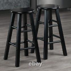 Element 2-Piece 24In Counter Stool Set, Black Finish, Solid Wood, Modern Design