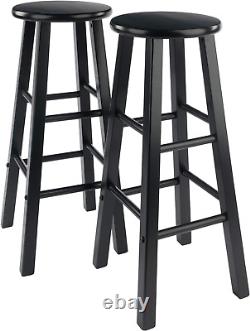 Element 2-Piece 29In Bar Stool Set, Black Finish, Solid Wood, Modern Design
