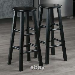 Element 2-Piece 29In Bar Stool Set, Black Finish, Solid Wood, Modern Design