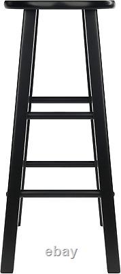Element 2-Piece 29In Bar Stool Set, Black Finish, Solid Wood, Modern Design