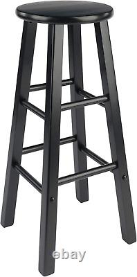 Element 2-Piece 29In Bar Stool Set, Black Finish, Solid Wood, Modern Design