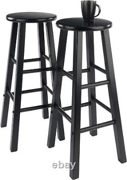 Element 2-Piece 29In Bar Stool Set, Black Finish, Solid Wood, Modern Design