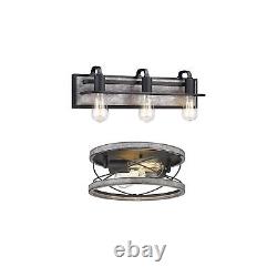 Farmhouse Wood Lights, Set of 2 Matching Bundle. White Wood in Black Finish