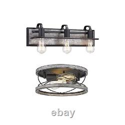 Farmhouse Wood Lights, Set of 2 Matching Bundle. White Wood in Black Finish