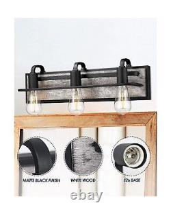Farmhouse Wood Lights, Set of 2 Matching Bundle. White Wood in Black Finish