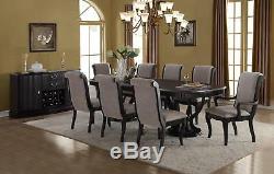 Formal Black Finish Grey Fabric Dining Table Set 9 Pcs McFerran D1600