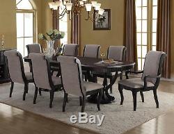 Formal Black Finish Grey Fabric Dining Table Set 9 Pcs McFerran D1600