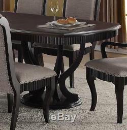 Formal Black Finish Grey Fabric Dining Table Set 9 Pcs McFerran D1600