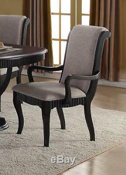 Formal Black Finish Grey Fabric Dining Table Set 9 Pcs McFerran D1600