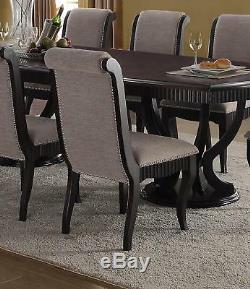 Formal Black Finish Grey Fabric Dining Table Set 9 Pcs McFerran D1600