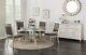 Formal Tufted Silver Finish Chairs 5pc Dining Set Round Table W Glass Insert Top