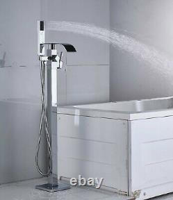 Freestanding Bathtub Faucet Floor Mounted Waterfall Tub Filler Set Solid Brass