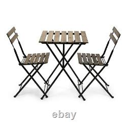 French Style Bistro Table and Chair Set with Slated Natural Wood Finish