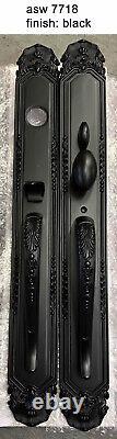 Front Door Metal Handle Set with Polish Black Finish and Mortise Mechanism