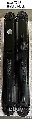 Front Door Metal Handle Set with Polish Black Finish and Mortise Mechanism