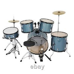 Full Size 5-Piece Adult Drum Set Black Finish with Bass Tom Snare Floor 16