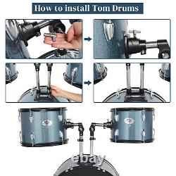 Full Size 5-Piece Adult Drum Set Black Finish with Bass Tom Snare Floor 16