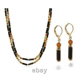 Gold Finish Egyptian Cleopatra Carnelian Black Onyx Double Strand Necklace Set