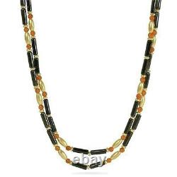 Gold Finish Egyptian Cleopatra Carnelian Black Onyx Double Strand Necklace Set