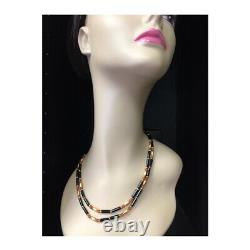 Gold Finish Egyptian Cleopatra Carnelian Black Onyx Double Strand Necklace Set